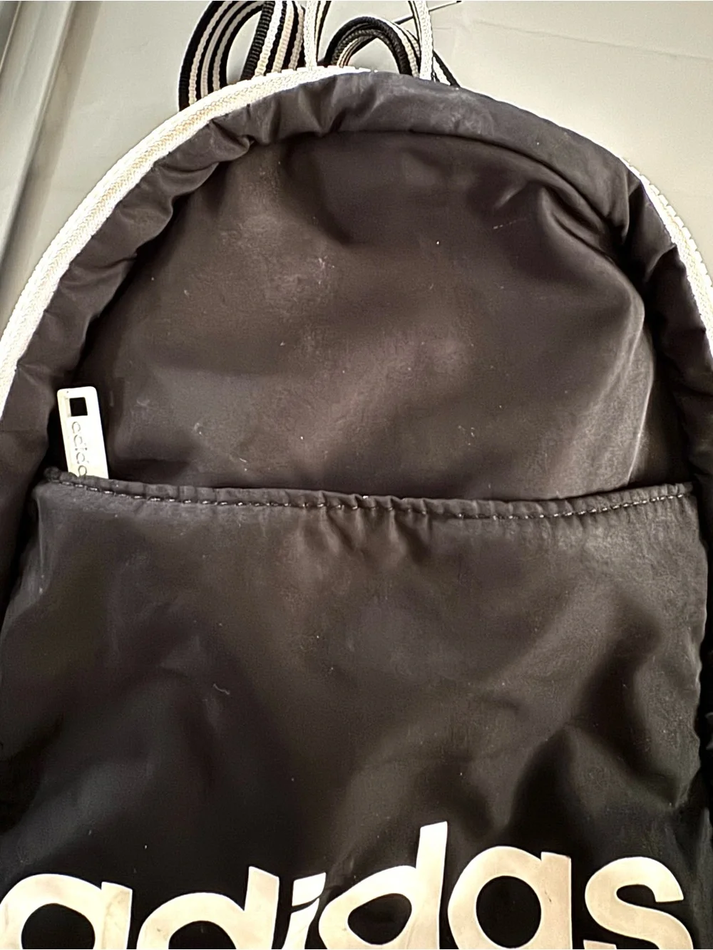 adidas Mini Black Backpack with White Logo and Striped Straps - Picture 6 of 10